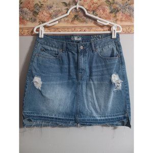 Rewash 11/30 Medium Wash Denim Casual Beach Raw Y2K School Boho Distressed Skirt